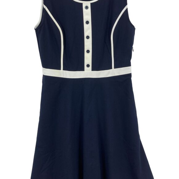 ModCloth Fit & Flare Dress Womens Medium Blue White Knit Rayon Blend Side Zip - Picture 4 of 16